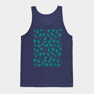 Fun Christmas teal pattern: Santa, bell, mistletoe, and more! Tank Top